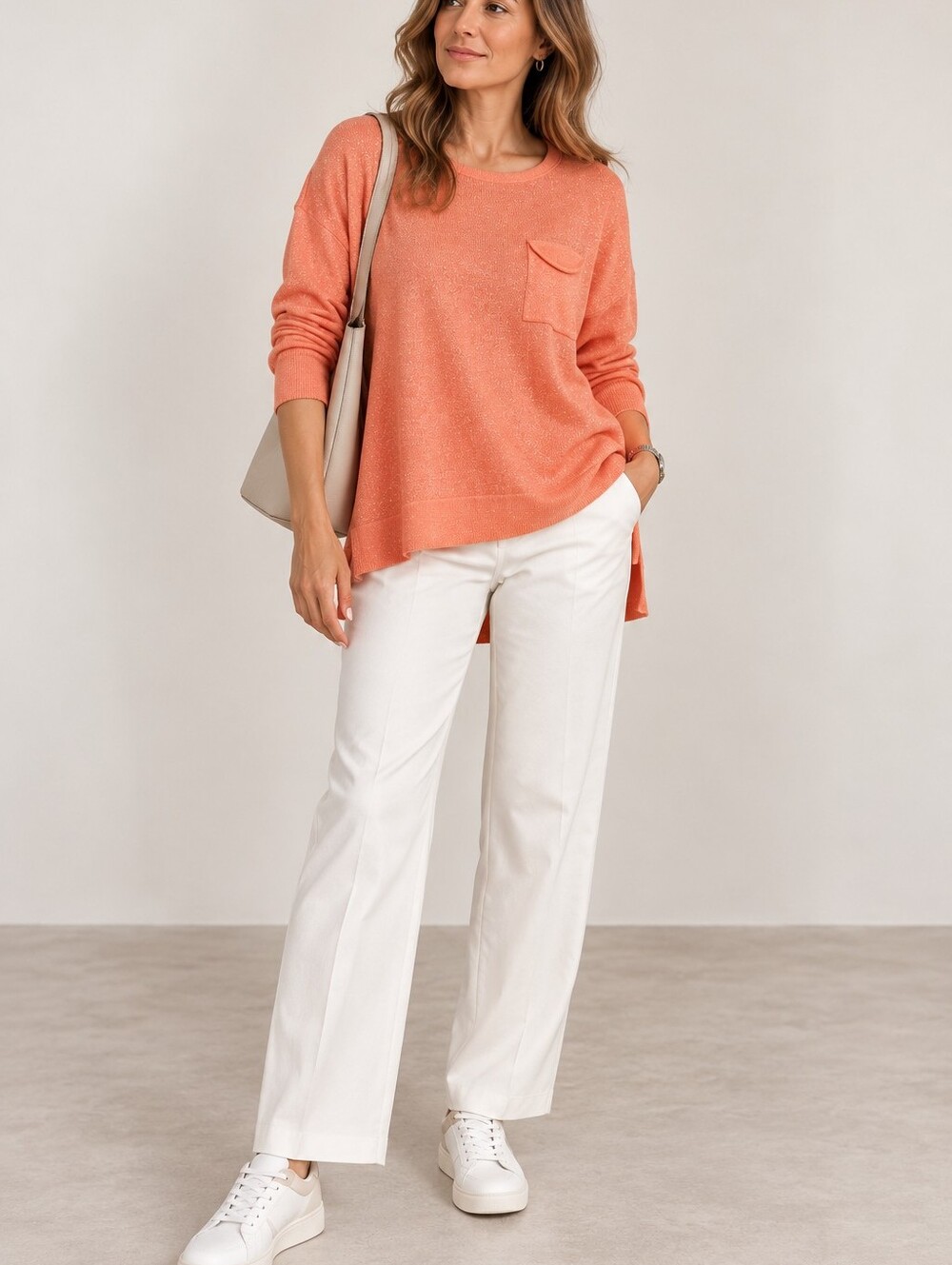 Women’s Casual Coral Pink Crewneck Sweater